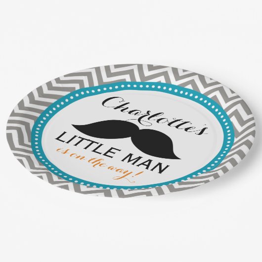 Schnurrbart-Baby-Duschen-Papier-Teller, kleines Pappteller (Schrägansicht)