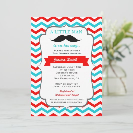 Schnurrbart-Babyparty-Einladung Einladung (Stehend Vorderseite)