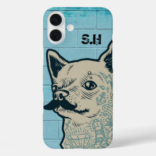 Schnurrbart Chihuahua Graffiti Monogramm iPhone 16 Plus Hülle