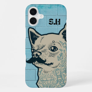 Schnurrbart Chihuahua Graffiti Monogramm iPhone 16 Plus Hülle