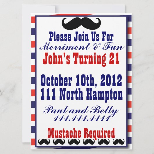 Schnurrbart-Einladung Einladung (Rückseite)