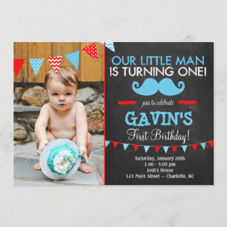 Schnurrbart-erste Geburtstags-Einladung Einladung