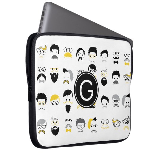 Schnurrbart-Hipster-Gesichter Laptopschutzhülle (Vorne Rechts)