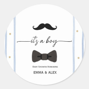 Schnurrbart it's a boy Babyparty Runder Aufkleber