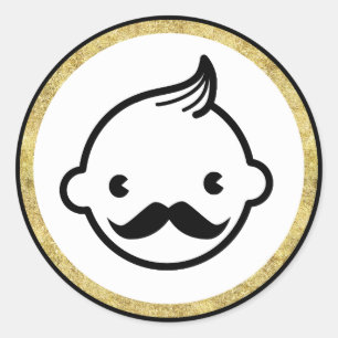 Schnurrbart-Jungen-moderne GoldgrenzBabyparty Runder Aufkleber