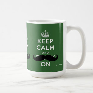 Schnurrbart Keep Calm and Carry On   Grün Kaffeetasse