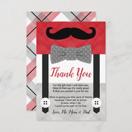 Schnurrbart-Kinderdusche Dankeskarte (Vorne/Hinten)