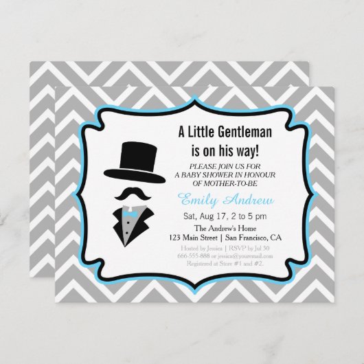 Schnurrbart-kleine Herr-Baby-Dusche Einladung (Vorne/Hinten)