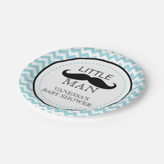 Schnurrbart Lil Mann-Baby-Duschen-Jungen-Zickzack Pappteller (Schrägansicht)