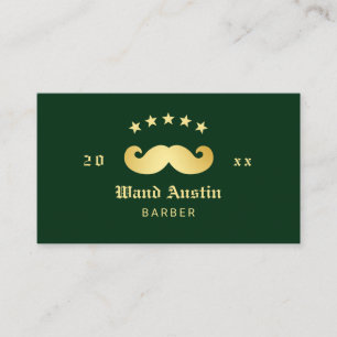 Schnurrbart-Logo-Barbier Faux-Gold und Grün Visitenkarte