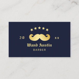 Schnurrbart-Logo-Barbiergeschäft Navy und Gold Visitenkarte