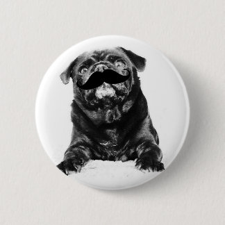 Schnurrbart-Mops Button