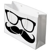 Schnurrbart-Nerd-Schwarz-Grafik Große Geschenktüte (Vorderseite Schrägansicht)