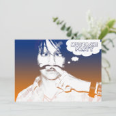 Schnurrbart-Party: Comic staches Einladung (Stehend Vorderseite)