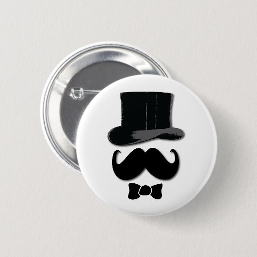 Schnurrbart, Spitzenhut, Bogen-Krawatte und Perlen Button (Vorne & Hinten)