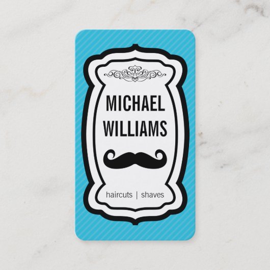 Schnurrbart/Streifen (blau) Visitenkarte (Vorderseite)