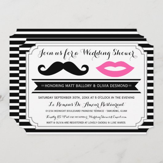 Schnurrbart-u. LippenPolterabend lädt ein Einladung (Vorne/Hinten)