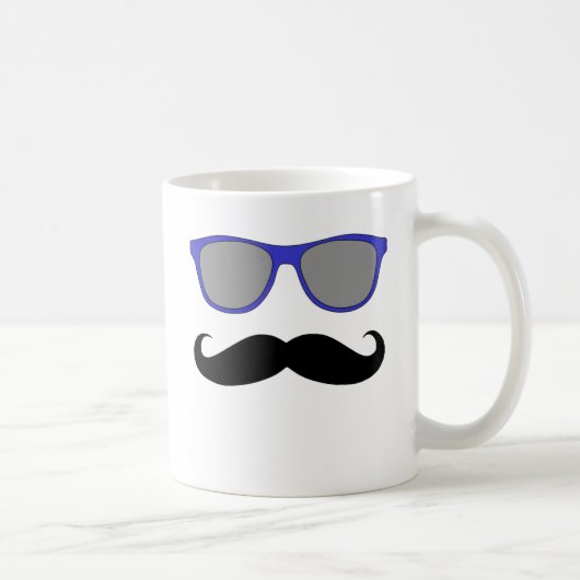 Schnurrbart und blauer Sonnenbrille-Humor Kaffeetasse (Rechts)