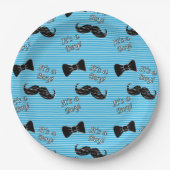 Schnurrbart-und Bowtie blaues Pappteller (Vorderseite)