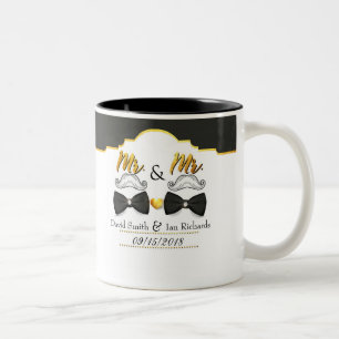 Schnurrbart und Fliege für Herrn und Herrn Zweifarbige Tasse