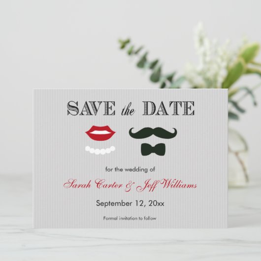 Schnurrbart und Lippen Grauer Streifen Speichern S Save The Date (Stehend Vorderseite)
