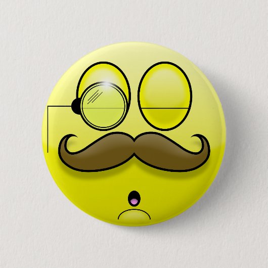 Schnurrbart- und Monokel-Smiley-Button Button (Vorderseite)