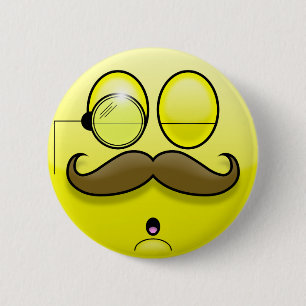 Schnurrbart- und Monokel-Smiley-Button Button