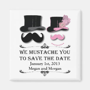 Schnurrbart-und Spitzenhut-Save the Date Magnet