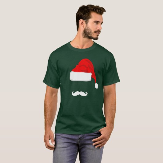Schnurrbart-und Weihnachtsmannmütze-WeihnachtsT - T-Shirt (Vorne ganz)