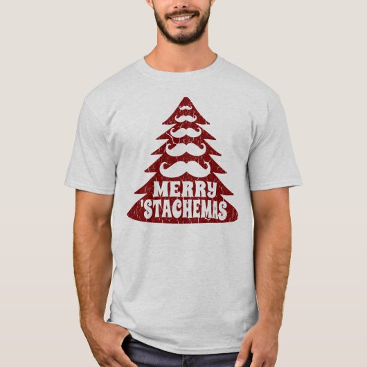 Schnurrbart-Weihnachtsbaum-lustiges T-Shirt (Vorderseite)