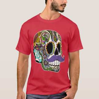 Schnurrbart-Zucker-Schädel-Farbenversion T-Shirt
