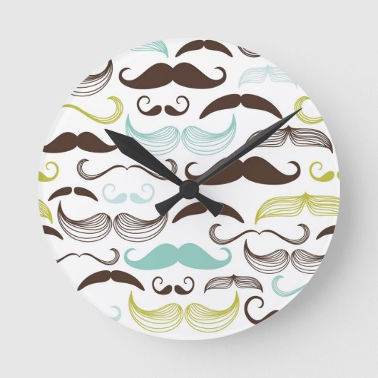 Schnurrbartmuster, Retro Art 2 Runde Wanduhr (Vorderseite)