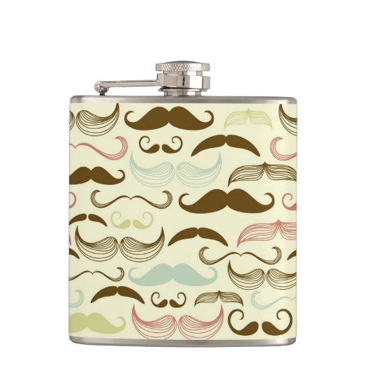 Schnurrbartmuster, Retro Art 4 Flachmann (Vorderseite)