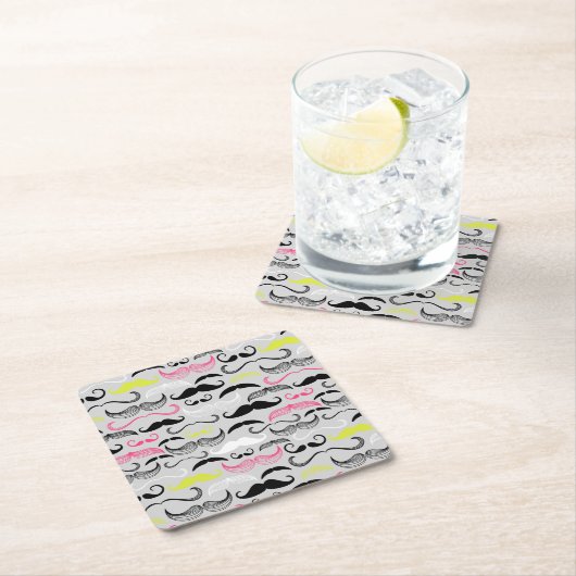 Schnurrbartmuster, Retro Art Rechteckiger Pappuntersetzer (Vor Ort)