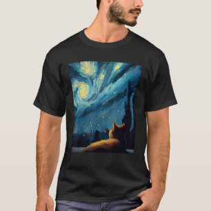 Schnurrhaare und Sternennächte Katze in Van Goghs T-Shirt