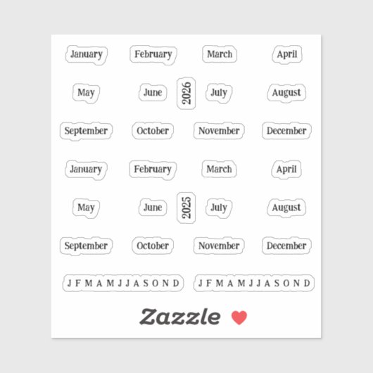 Schnürsenkel. Monate des Jahres 2025 2026 - transp Aufkleber (Blatt)