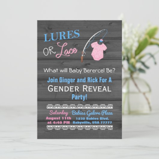 Schnürsenkel oder Spitzholzgeschlechtsdusche Einladung (Stehend Vorderseite)