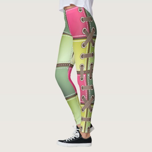 Schnürsenkel, rosa und grüne Mode Leggings (Links)