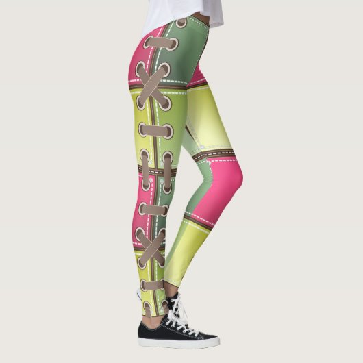 Schnürsenkel, rosa und grüne Mode Leggings (Rechts)