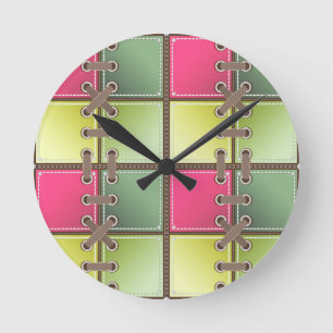 Schnürsenkel, rosa und grüne Mode Runde Wanduhr