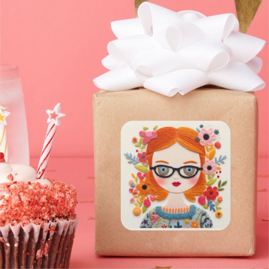 Schnürsenkel. Rotkopfsticker für Nerd Quadratischer Aufkleber (Party)