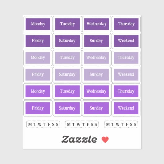 Schnürsenkel. Tage der Woche - Lila Stunden Aufkleber (Blatt)
