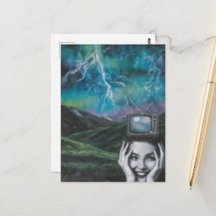 Schockierende Fernsehfrau surreal Postkarte