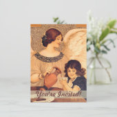 Schokolade Angel Französische Antike Einladung (Stehend Vorderseite)