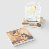 Schokolade Angel Französische Antike Steinuntersetzer (Seitenansicht)