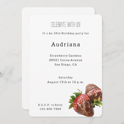 Schokolade bedeckt Erdbeeren Geburtstag Einladung (Vorne/Hinten)