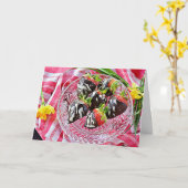 Schokolade bedeckte Erdbeeren Happy Birthday Card Karte (Gelbe Blume)
