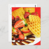 Schokolade, belgische Waffeln und Erdbeeren Postkarte (Vorne/Hinten)