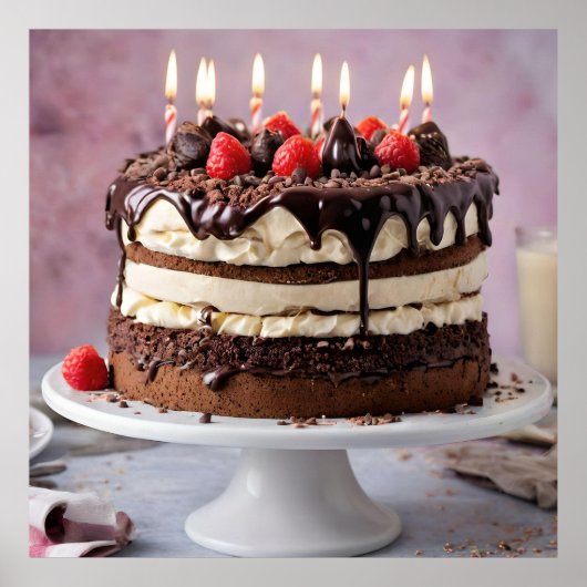 Schokolade Birthday Cake mit Erdbeeren, Poster (Vorne)