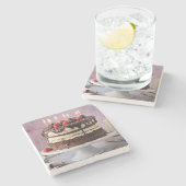 Schokolade Birthday Cake mit Erdbeeren, Steinuntersetzer (Seitenansicht)